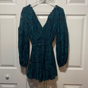 Hello Molly Green Balloon Sleeves Mini Dress